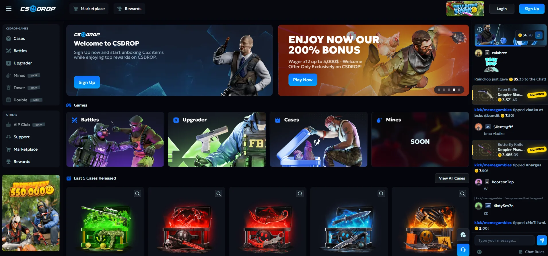 CSDROP CS2 skin gambling platform overview